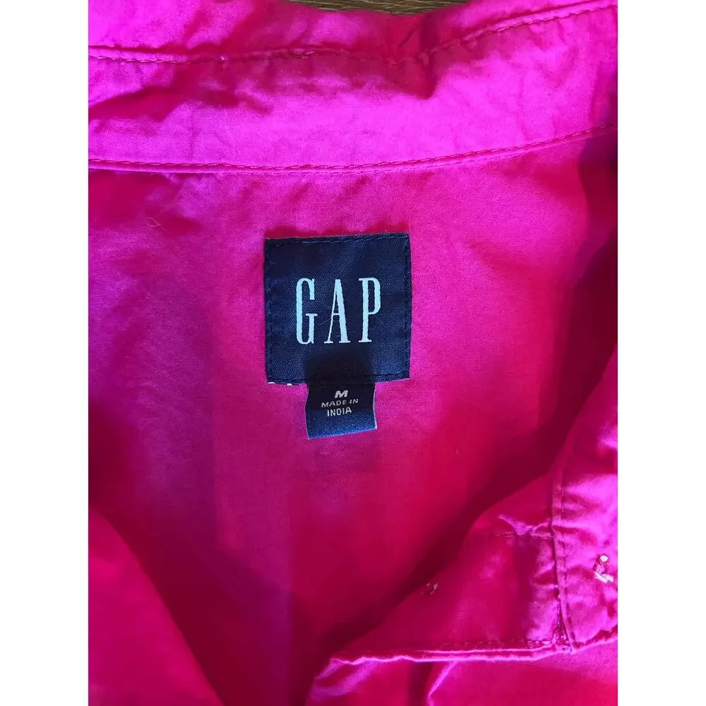 GAP Women’s M Hot Pink Eyelet Hem Tunic Dress 3/4 Sleeve Button Front Cotton - Picture 4 of 7